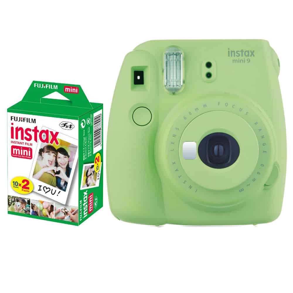 Photo4Less | Fujifilm instax mini 9 Instant Film Camera (Lime Green) + Fujifilm Instax Mini Twin Pack Instant Film Shots)– International Version (No Warranty)