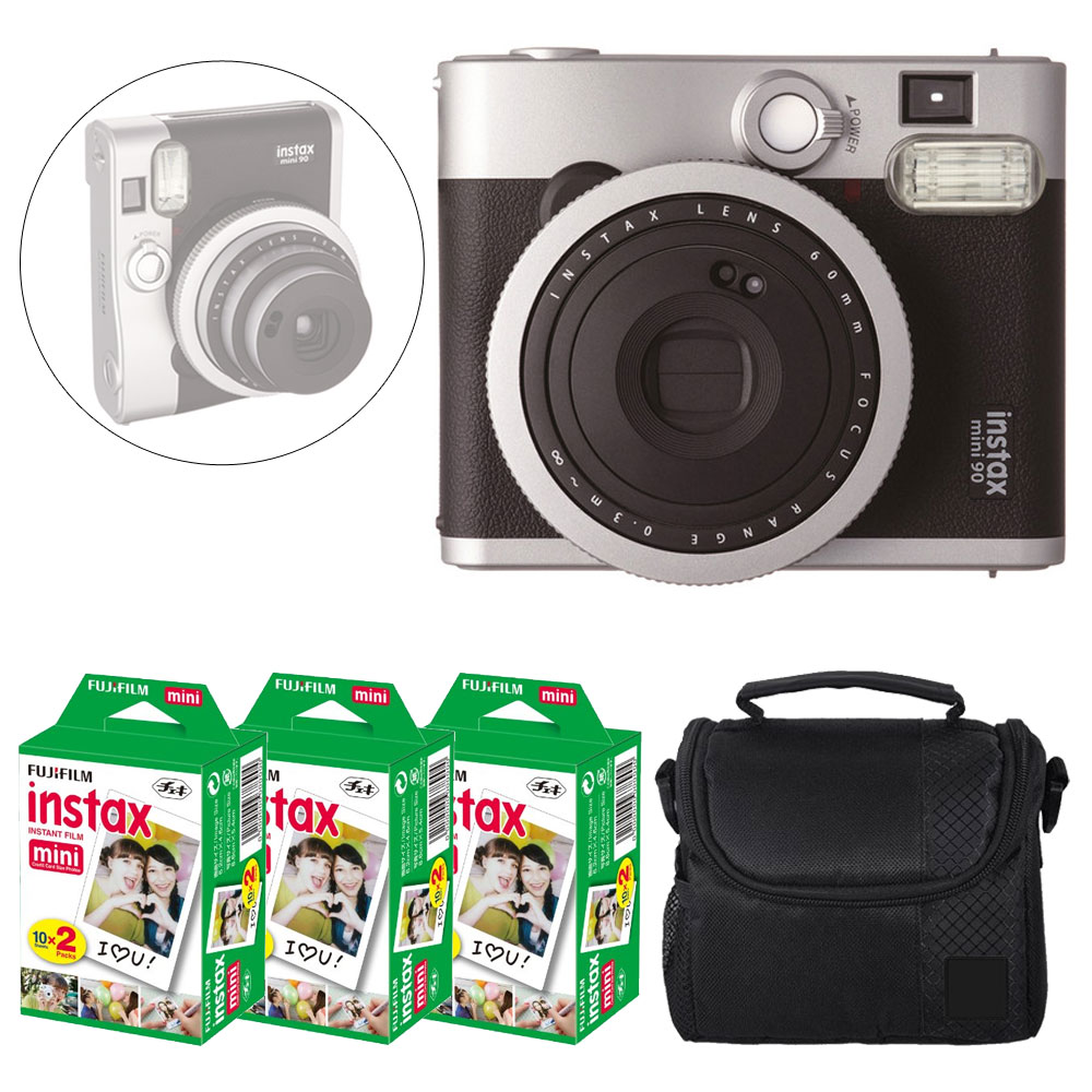 Photo4Less | Fujifilm Instax Mini 90 Neo Classic Instant Film Camera With Fujifilm Instax Mini Instant Film, 10 x 5 + Case Deluxe Bundle