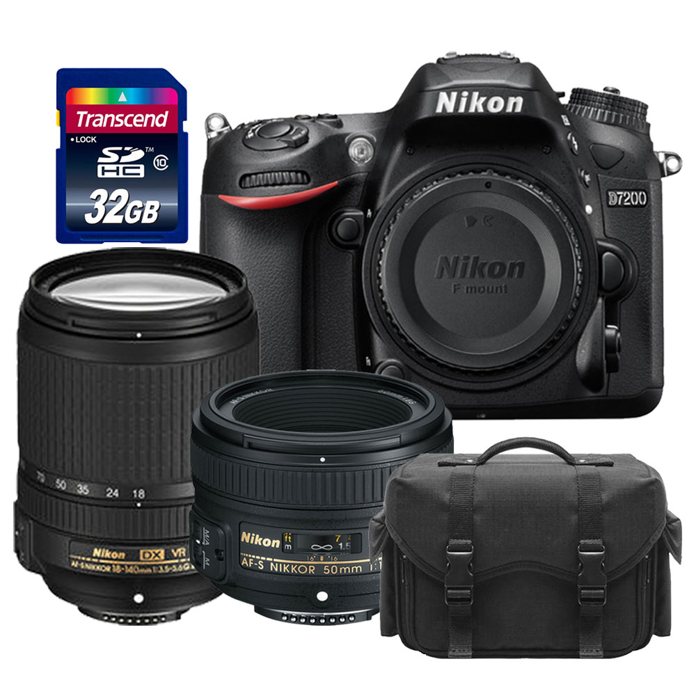 kaping Beangstigend logboek Photo4Less | Nikon D7200 DSLR Camera w/ 18-140mm VR + 50mm 1.8G AF-S +  Deluxe Case + 32gb Kit