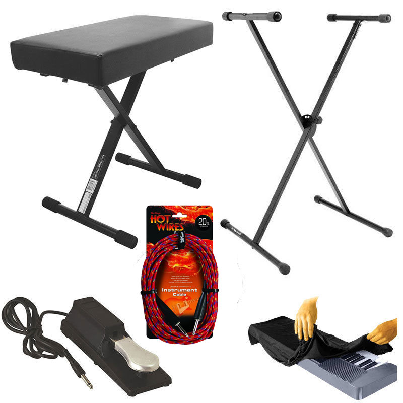 Photo4less On Stage Kt7800 Padded Keyboard Bench With On Stage Classic Single X Keyboard Stand With On Stage Ksp100 Universal Sustain Pedal With Keyboard Dust Cover For Key Keyboards Hot