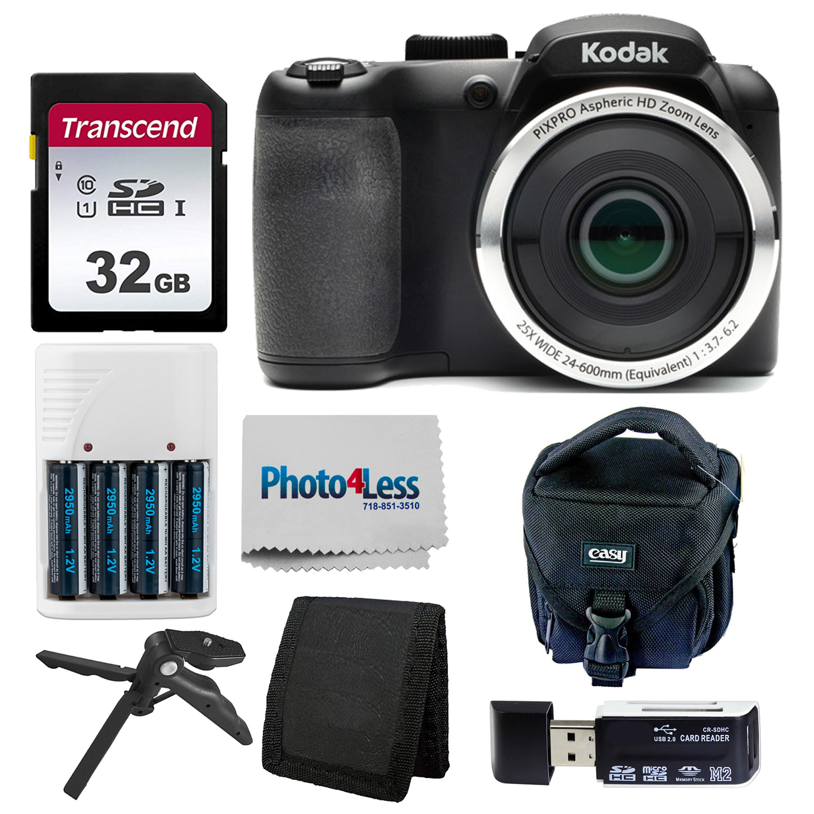 Photo4Less Kodak PIXPRO AZ252 Digital Camera (Black) Kit 32GB Memory  Card Accessories